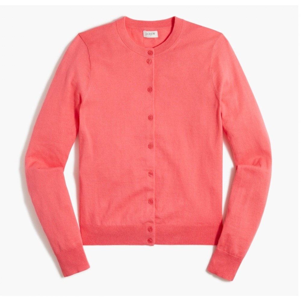 J.Crew Cardigan Sweater Knit Coral Pink 100% Cotton Long Sleeve Crew Neck Medium